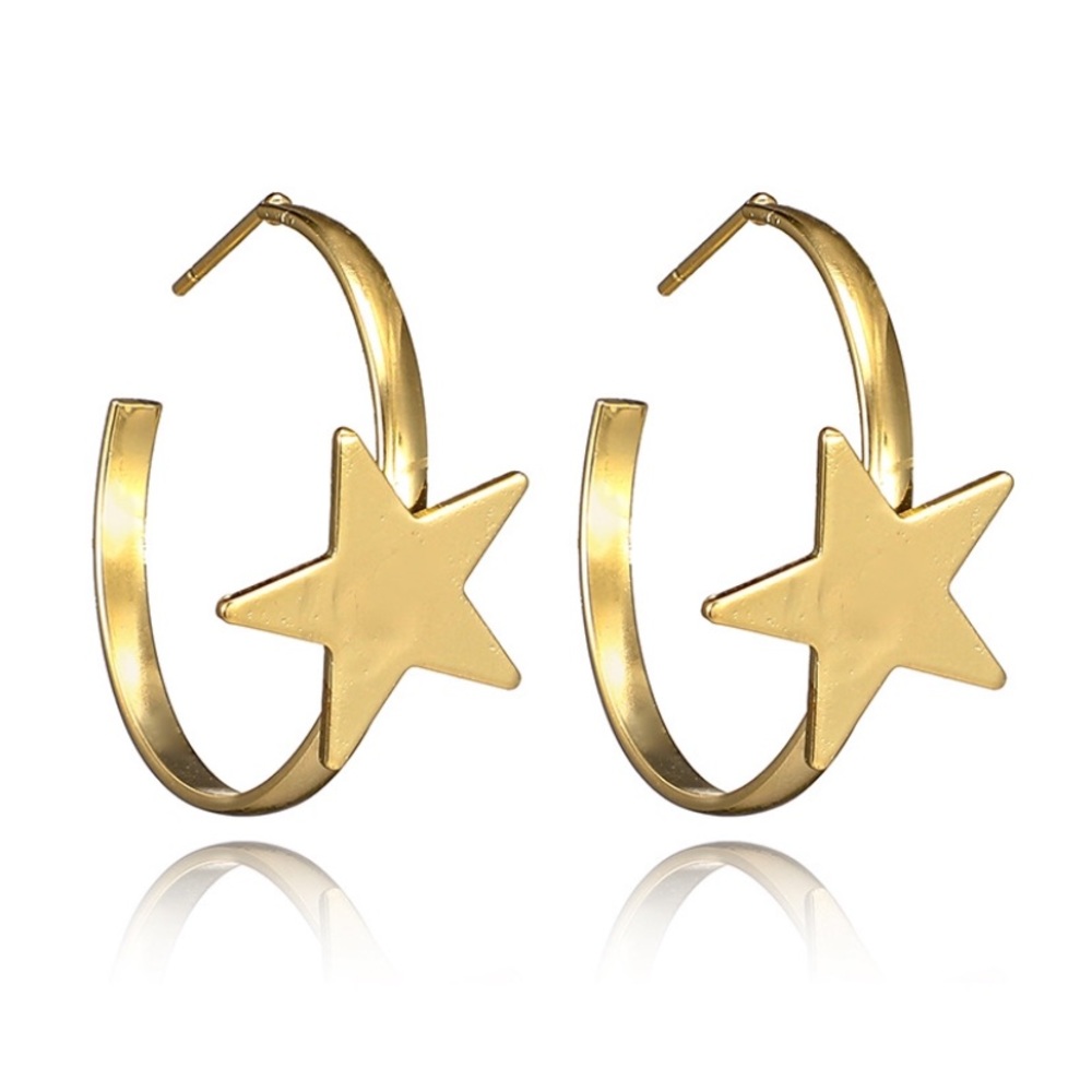 Last one 💕Cute Star Hoop Earrings Silver/Gold - Picture 3 of 6